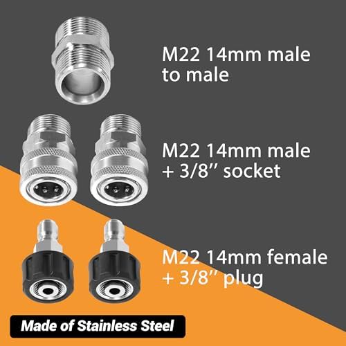 M MINGLE Pressure Washer Hose 50FT x 1/4", Stainless Steel M22 14mm Adapter - Image 3