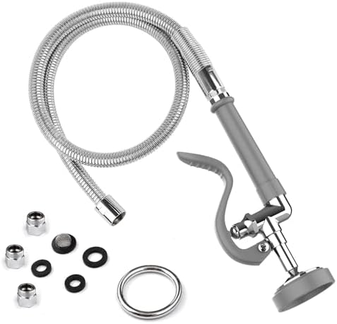 MSTJRY Spray Valve with 45" Pre Rinse Hose, Commercial Sink Sprayer Hose Pre Rinse Sprayer with Flexible Stainless Steel Hose Assembly for Commercial Kitchen Faucets(Grey, with 3 adapters) by MSTJRY