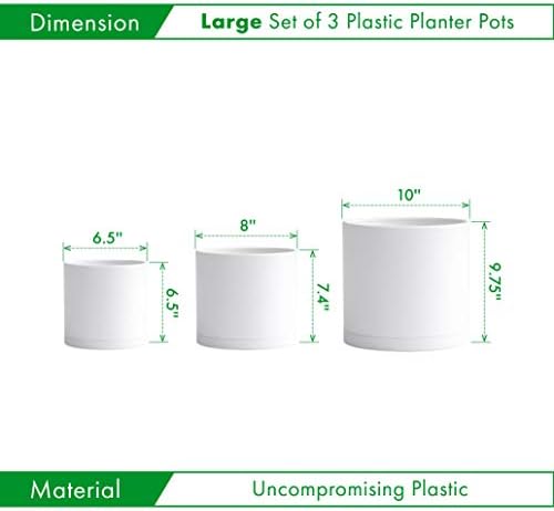 D'vine Dev 3-Pack Plastic Pots & Saucers, 6.5/8/10 in, White, 74-V-A-4 - Image 2
