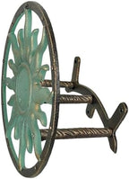 Zeckos Garden Hose Holder Sun 11.5 Inch Cast Iron Verdigris Bronze - Image 3