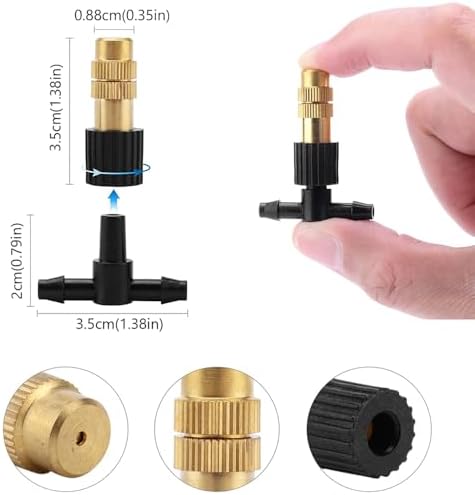 Adjustable Flow Brass Spray Nozzle + Connector Drip Irrigation Nozzle Outdoor Botanical Garden Courtyard Greenhouse Cooling Spray System 50pc Copper Nozzle + 4/7 tee - Image 3