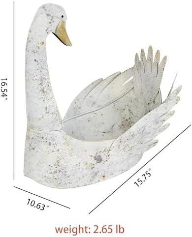 Vintage Metal Flower Pot, 15.75" Rustic Distressed White Swan Planter, Farmhouse Indoor Outdoor Decorative Planter for Garden Patio Balcony, Unique Gift for Plant Lovers - Image 6