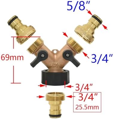 Brass 2-way Garden Tap Female 3/4 Y Irrigation Valve Water Splitter Quick Connector Hose 1 Set(BSP-B) - Image 3