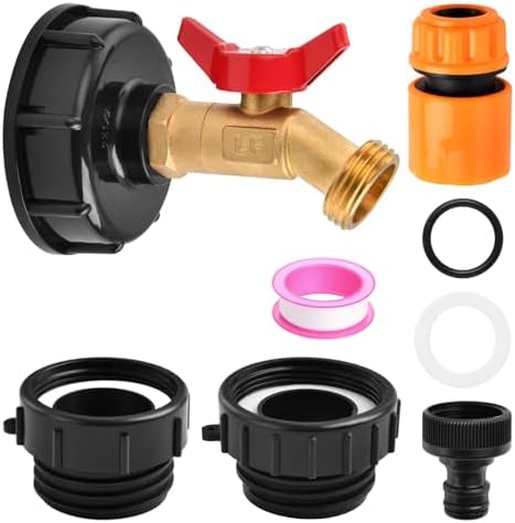 275-330 Gallon IBC Tote Water Tank Fitting, 3-Size IBC Tote Adapter 2.44" Fine, 2 "Fine & 2" Coarse Thread, 1/2" NPT to 3/4" GHT No-Lead Brass Hose Faucet Shut-off Valve Garden Hose Connector by LEONTOOL
