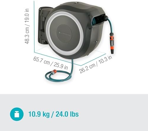 Gardena Wall-Mounted Hose Box Rollup M/L (White) 25 m: Automatic Hose Reel for Medium-Sized to Large Gardens, Includes 25 m Gardena Hose & Mounting Kit - Image 4