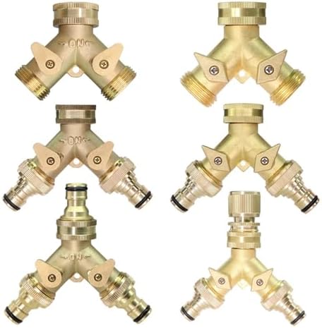 1PCS 3/4'' Heavy Duty Brass Garden Hose Connector Tap Splitter 2 Way Hose Spigot Adapter With 2 Valves Y Watering Irrigation Joints(E) by Unknown