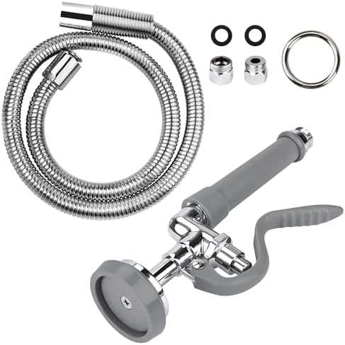 COOLWEST Commercial Pre-Rinse Hose with Sprayer 38 Inch Flexible Stainless Hose with Spray Valve Replacement Kit for Wall Mount Commercial Kitchen Sink Faucet(Grey) - Image 5