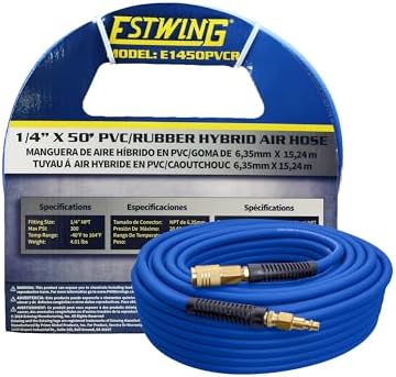 Estwing E1450PVCR 1/4" x 50' PVC / Rubber Hybrid Air Hose with Brass 1/4" NPT Industrial Fitting and Universal Quick Connect Coupler by EstwingTools