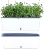 2 Pack Rectangular Planter 17 x 4.5 in Self Watering Planter Window Sill Planters Indoor Rectangle Planter Self Watering Pots Plastic Plant pots with Drainage Holes White Flower Pot Indoor by Planterhoma