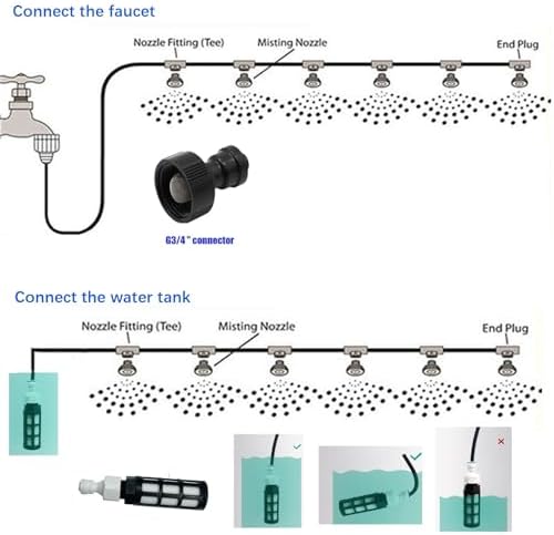 Misting System with Brass Fog Nozzles & Pump, Outdoor Mister System for Outside Patio, Garden Irrigation System Kit for Garden, Greenhouse, Parasol (Size : 30M(98.4ft)+50 nozzles) - Image 5