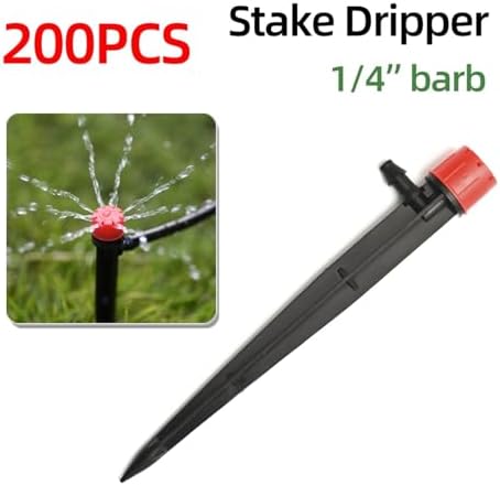 Adjustable Irrigation Drippers 1/4" Drip Irrigation Drippers Micro Plant Water Dripper System Garden Connector Watering & Self(200 PC Stake DRIPPER) - Image 2