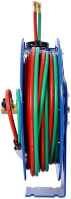 Welding Hose Reel Retractable 1/4" x 100" /50"Twin Oxygen Acetylene Rubber Hoses STD Duty Max 200PSI Heavy Duty Industrial Single Arm Construction (Blue, 50Foot) - Image 6