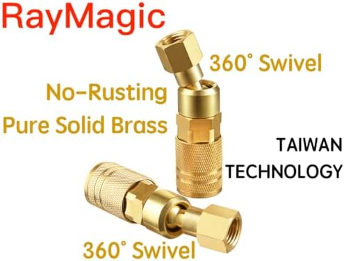 RayMagic Upgraded 1/4'' NPT Air Hose Fittings, 1/4 Inch Brass Female 360° Swivel Coupler, Quick Connector M Style Air Coupler,1/4 Inch Air Fittings For Air Compressor Accessories 8-Pack - Image 2