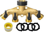 Garden Hose Splitter 4-Ways Heavy Duty Brass Garden Hose Splitter Bibcock Connector Spigot Adapter Tap Faucet Kink Protector ﻿(4-WAYS-USA) by Unknown