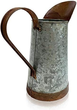 Vintage Galvanized Metal-Decorative 10.5" Inch Large Pitcher Rustic Farmhouse Flower Holder Vase by Unknown