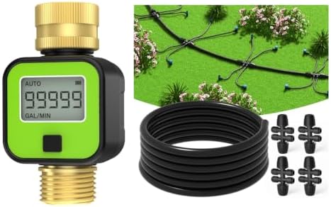 MIXC 50 FT 1/2 Inch Drip Irrigation Tubing Kit + MIXC Water Flow Meter with Brass Inlet & Outlet by MIXC