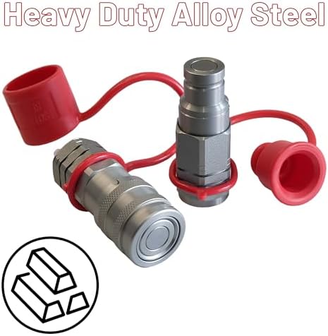 3/8" Flat Face Hydraulic Quick Connect Coupler Set,3/8" NPT Thread,5076 PSI,ISO 16028 Standard,with Dust Caps - Image 2