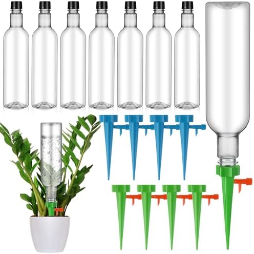 8 Set Plant Watering Devices with Self Spikes and Plastic Bottles, Clear by SiliFine