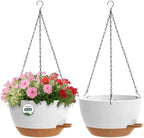 2 Pack 12 Hanging Flower Pots with Chains Self Watering Plastic Planters for Indoor Outdoor Plants, Sturdy Triangular Iron Chain Design for Garden PorchPlastic hanging flower pots (2, White-brown) by Unknown