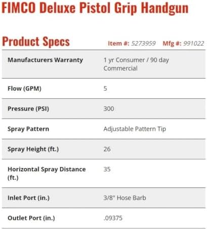 Replacement Deluxe Spot Spray Wand Compatible with Fimco 12V Sprayers, Replaces 5273959 & G23-600147, 18 in. Aluminum Wand, 3/8 in. Hose Barb, Adjustable X-26 Brass Nozzle, 300 PSI, 5 GPM - Image 3