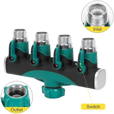 Heavy Duty Metal 4 Way 3/4'' Thread Faucet Splitters with Outdoor Water Tap Connectors Shut Off Valves for Garden Hose Adapter(BSP-1PCS) - Image 6