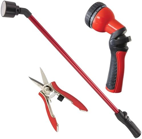 DRAMM Watering and Tool Set Includes 30-Inch One Touch Rain Wand, 9-Pattern Revolution Spray Gun, and Compact Shear, Red by DRAMM