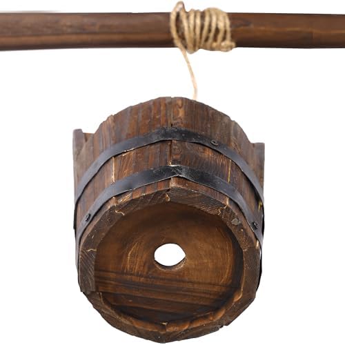 Wooden Wishing Well Planter with Hanging Bucket, 53 Inch, Brown - Image 7
