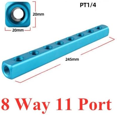 Aurorad Air Manifold Distributor 1/4" PT Thread Port 2 3 4 5 6 7 8 9 Way Pneumatic Quick Plug In Connector Hose Aluminum Block Splitter (Color : 8 Way 11 Port) - Image 2