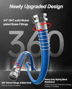 Guitrees 2026 Upgraded Leader Garden Hose 15ft x 5/8", Heavy Duty Short Water Hose, Male to Female Nickel-plated Brass Fittings, Five Layered Braiding, 1000PSI Burst, 300PSI Working (Blue) - Image 3