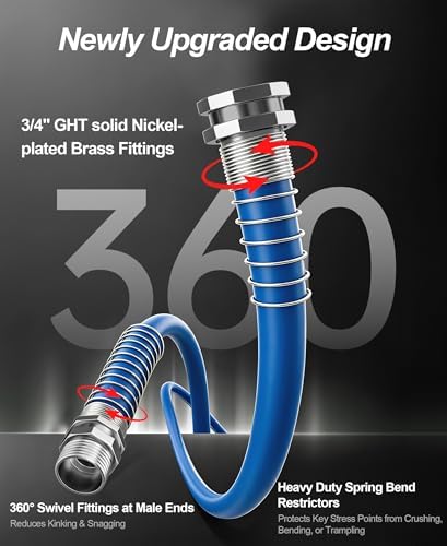Guitrees 2026 Upgraded Garden Hose 50FT x 5/8", Heavy Duty Rubber Water Hose with Five Layered Braiding, Swivel male and female Nickel-plated Brass Fittings, 1000PSI Burst, 300PSI Working (Blue) - Image 3