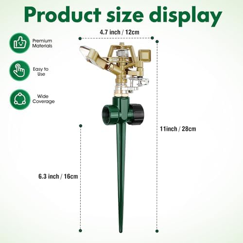 4 Pack Impact Lawn Sprinkler, Heavy Duty Zinc Alloy Lawn Sprinkler Head with Zinc Alloy Spike Base, 360° Adjustable Pulsating Water Sprinkler for Large Area Yard Lawn Patio Garden Irrigation - Image 2