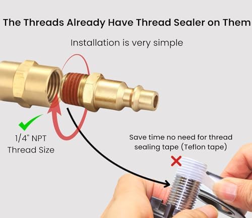1/4 Inch NPT Air Coupler and Plug Kit with sealant - Image 2