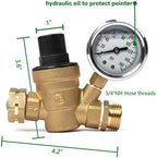 U.S. Solid 3/4" GHT RV Water Pressure Regulator, Adjustable Lead-Free Brass Water Regulator Valve with Gauge & Filter for RV, Camper & Garden Hose (Pack of 2) - Image 2