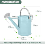 6.5L Light Blue Galvanized Steel Watering Can - Rust-Resistant Rust-Proof Metal Pot with Removable Long Spout & Ergonomic Movable Handle for Indoor Outdoor Plants, Garden Lawn Flowers - Image 2