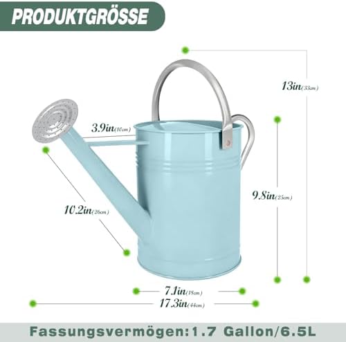 6.5L Light Blue Galvanized Steel Watering Can - Rust-Resistant Rust-Proof Metal Pot with Removable Long Spout & Ergonomic Movable Handle for Indoor Outdoor Plants, Garden Lawn Flowers - Image 2