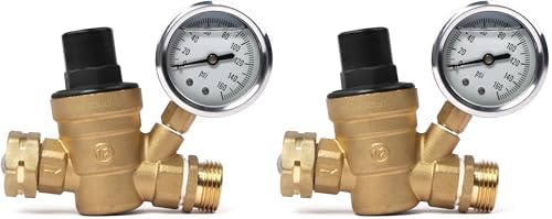 U.S. Solid 3/4" GHT RV Water Pressure Regulator, Adjustable Lead-Free Brass Water Regulator Valve with Gauge & Filter for RV, Camper & Garden Hose (Pack of 2) by USSolid