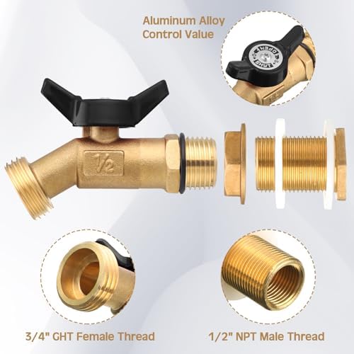 JaGely 3 Sets Brass Rain Barrel Spigot Kit with Heavy Duty Bulkhead Fitting Quarter Turn Ball Valve Rain Barrel Faucet for Aquariums, Water Tanks, Tubs, Pools(Black) - Image 3