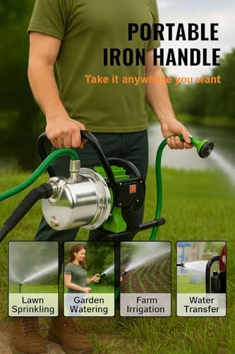 1 HP Portable Sprinkler Pump with Stainless Steel Housing, 1075 GPH Flow Rate, 70 PSI Max Pressure, 26 Ft Suction Lift, 3/4" Garden Hose Thread – Ideal for Lawn & Garden Irrigation - Image 2