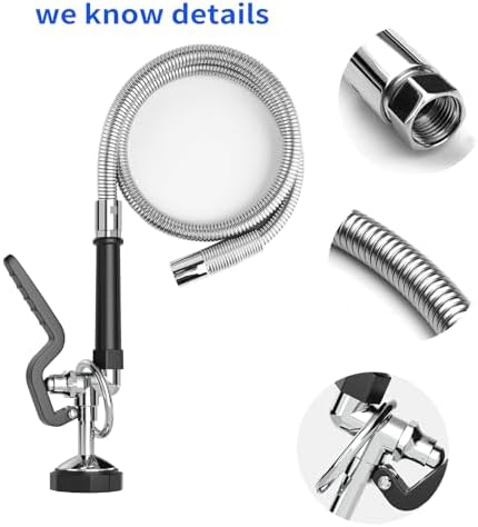 Commercial Sink Sprayer with 45” Stainless Steel Hose, 1.42 GPM Pre Rinse Sprayer, High-Pressure Dish Spray for Restaurant Use, Commercial Faucet Spray Nozzle with Adapters (Black) - Image 6