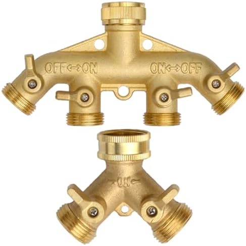 Heavy Duty Brass 1-2-4 way Splitter Garden Hose Hexagonal Connector with Comfortable Grip Shut Off Valves Adapter for Water Tap(1 Way curved EU) - Image 3