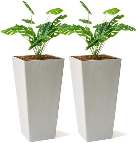 XBrand 28-Inch Tall Square Tapered Planter, Indoor & Outdoor Patio Décor, Set of 2, Light Gray by XBrandHomeGarden