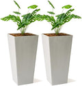 XBrand 28-Inch Tall Square Tapered Planter, Indoor & Outdoor Patio Décor, Set of 2, Light Gray by XBrandHomeGarden