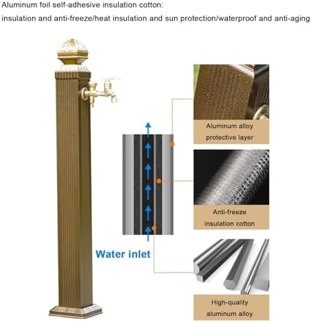 Outdoor Retro Post Faucet, Freestanding Garden Hose Holder Brass Double Outlet Garden Tap, Floor Mounted Water Tap Anti-Freezing Faucet Post for Garden Irrigation/Car Wash/Watering(110cm/43.3in) - Image 6