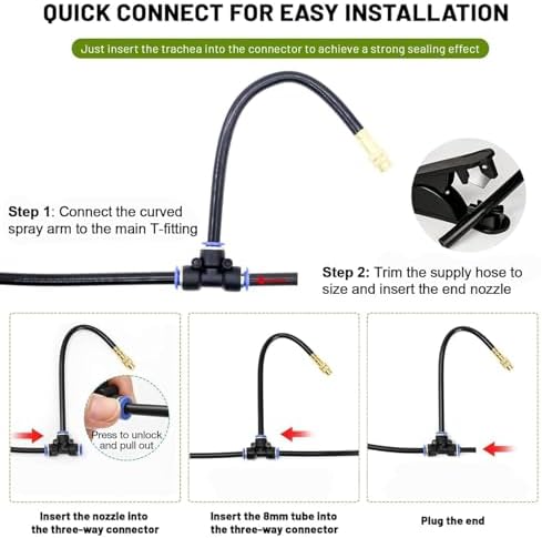 50Ft Drip Irrigation System, 360° Bendable Misting Irrigation Kit, Automatic Garden Watering System with Upgraded Brass Nozzles and 8mm Tubing,DIY Adjustable Sprinkler Set for Greenhouse,Yard,Patio - Image 4