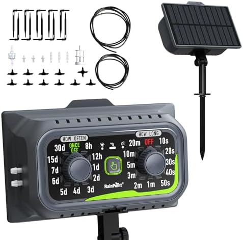 RAINPOINT Compact Programmable Solar Automatic Plant Waterer Kit Work with Indoor Outdoor,Self Watering Drip Irrigation Pump Indoor/Outdoor Vacation Free Low Water Auto Shut-Off Water 10-20 Plants by RainPoint