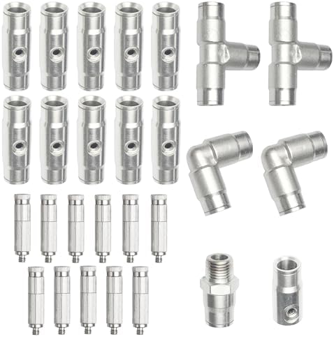 High-Performance Brass Patio Misting Kit – 11 Brass Anti-Drip Micro-Nozzles & 16 3/8″ Slip Connectors for High-Pressure Outdoor Cooling Misting (UNC 10/24, 0.012″ Precision Orifice, 280-1500 psi) by TLTOOLEGIN