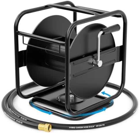 SPECILITE Metal Garden Hose Reel, 360° Rotation Frame, 65-90 FT, Black by SPECILITE