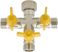 Heavy-Duty Cross Brass Garden Hose Splitter, 4-Way Manifold with Shut-Off Valves, Corrosion-Resistant Nickel Plated, Full Port Design, 4-Port Water/Air/Oil Distributor, 3.5 x 3.9 in / 9 x 9.9 cm by Unknown
