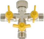 4-Way Cross Brass Garden Hose Splitter, Heavy-Duty Nickel Plated Manifold with Shut-Off Valves, Full Port Design, 3.5 x 3.9 in for Water Air Oil by Unknown