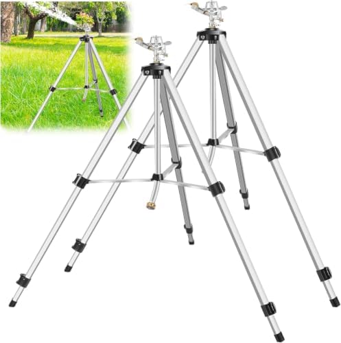2 Pack 50 Inch Adjustable Tripod Impact Sprinkler, Heavy Duty Brass Nozzle Sprinkler, 360° Rotating Extendable Height Irrigation System for Large Yard Lawn Garden Watering by Unknown